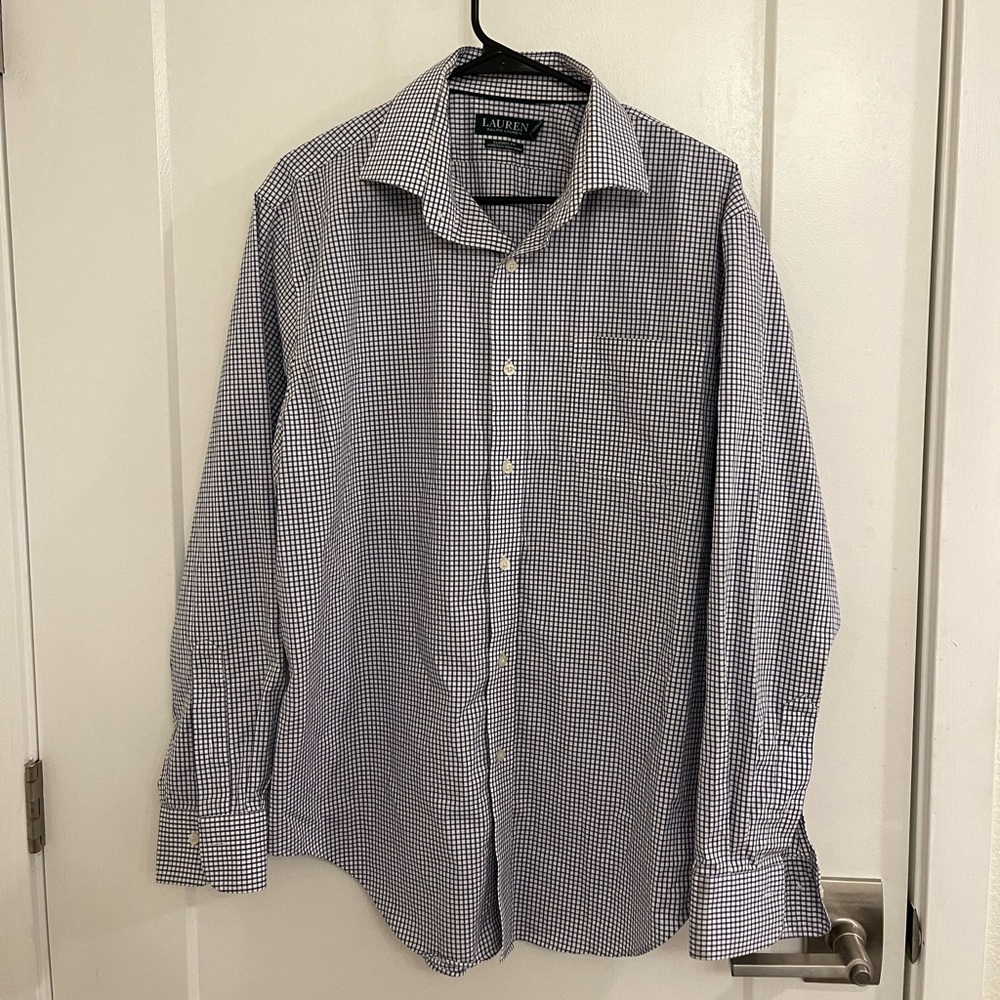 Lauren Ralph Lauren Preppy Classic Business Navy White Micro Check Dress Shirt